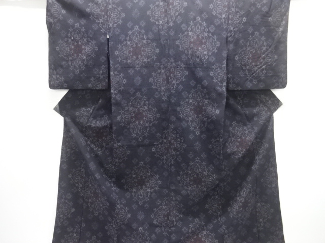 JAPANESE KIMONO / ANTIQUE HITOE KIMONO / SILK / MAWATA OJIYA TSUMUGI / WOVEN FLORAL CREST